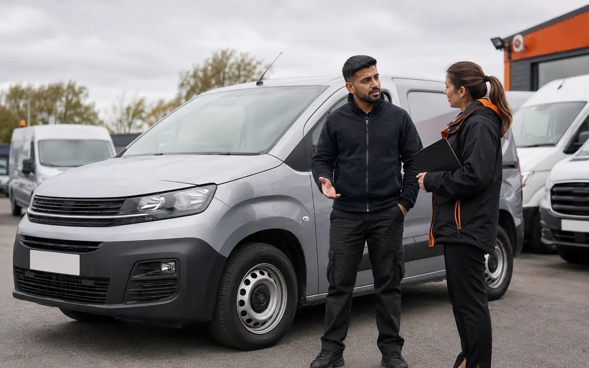 Customer discussing a used van with an adviser